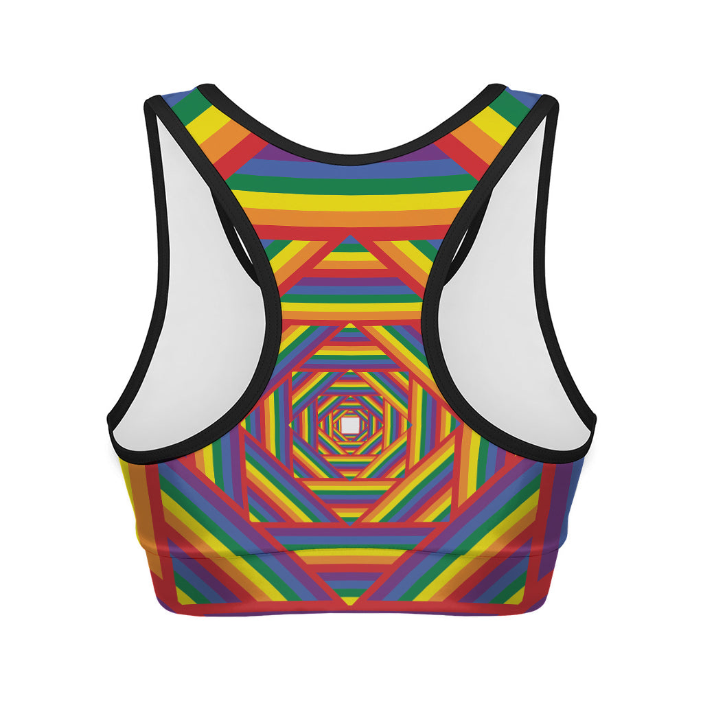 Abstract Rainbow LGBT Stripes Print Women's Sports Bra