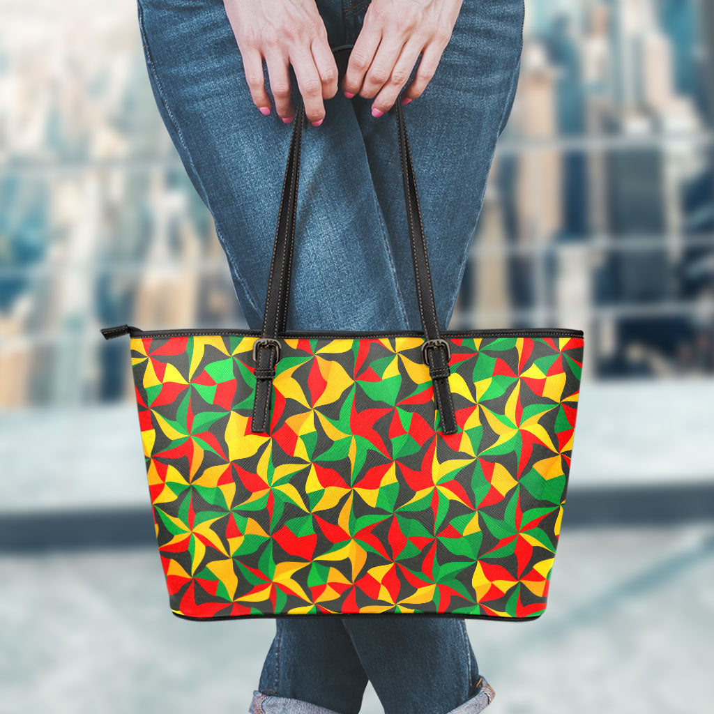 Abstract Reggae Pattern Print Leather Tote Bag