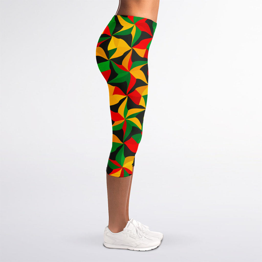 Abstract Reggae Pattern Print Women's Capri Leggings