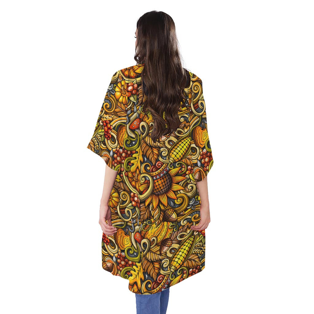 Abstract Sunflower Pattern Print Open Front Beach Cover Up