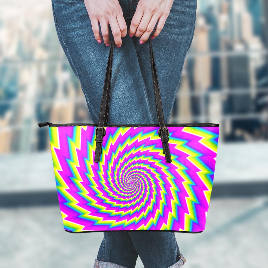 Abstract Twisted Moving Optical Illusion Leather Tote Bag
