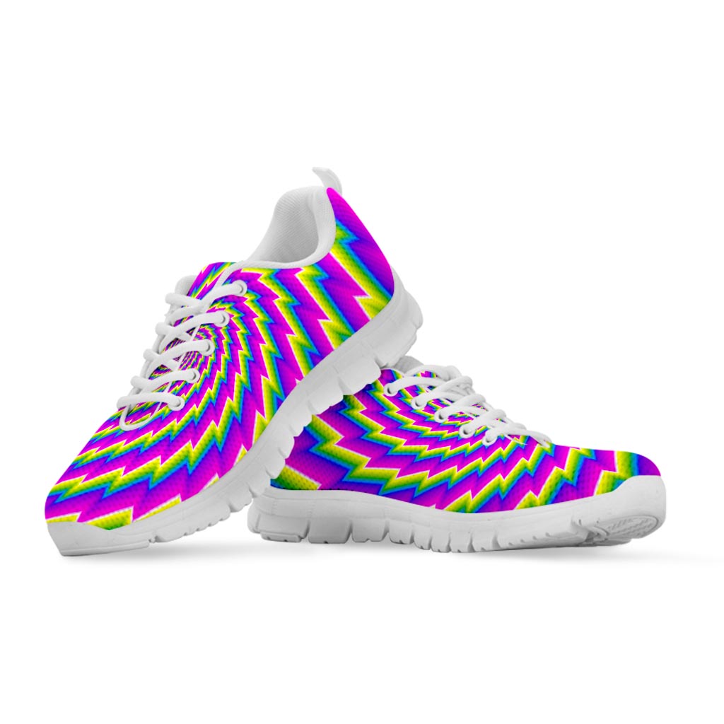 Abstract Twisted Moving Optical Illusion White Running Shoes