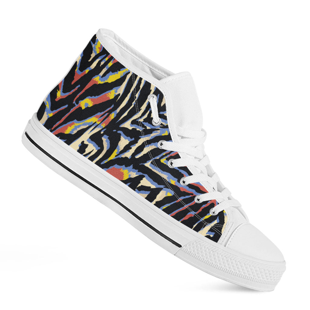 Abstract Zebra Pattern Print White High Top Sneakers