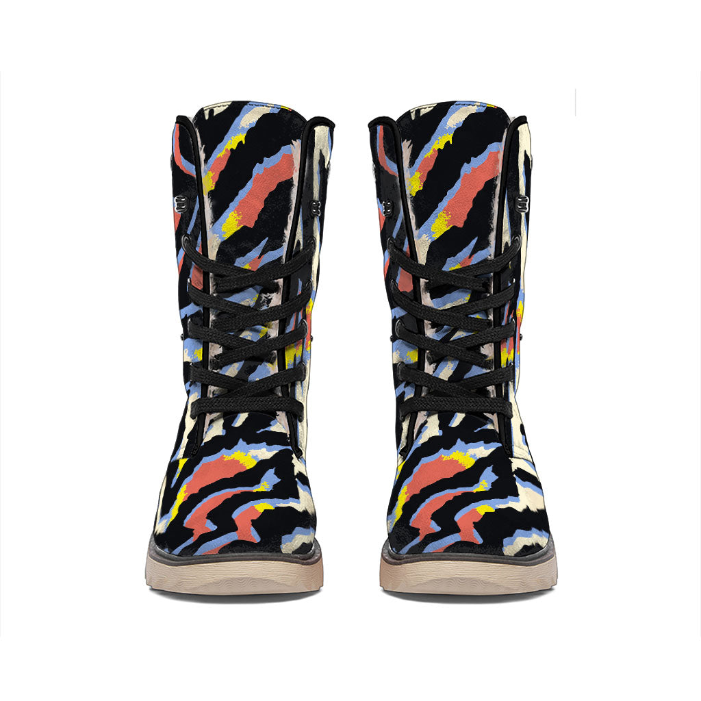 Abstract Zebra Pattern Print Winter Boots