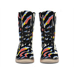 Abstract Zebra Pattern Print Winter Boots