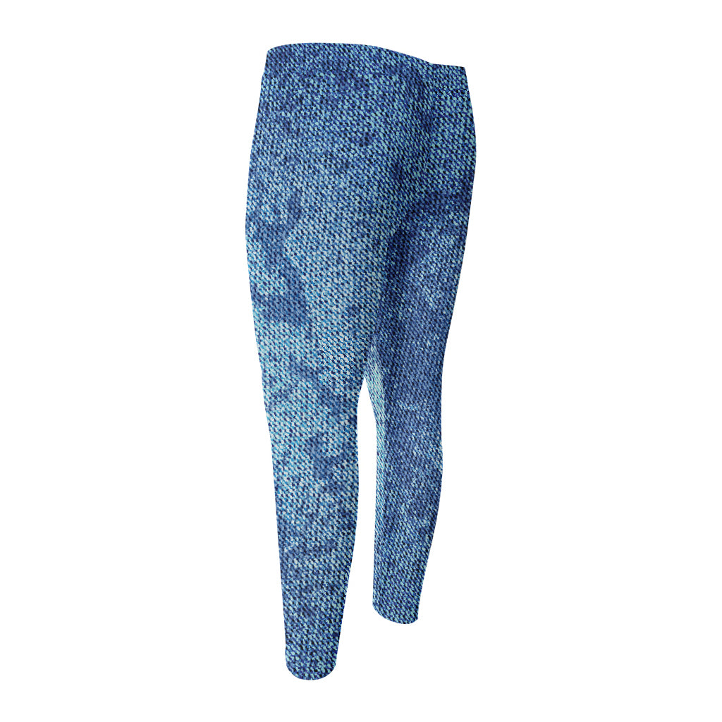 Acid Wash Denim Jeans Pattern Print Men's Compression Pants