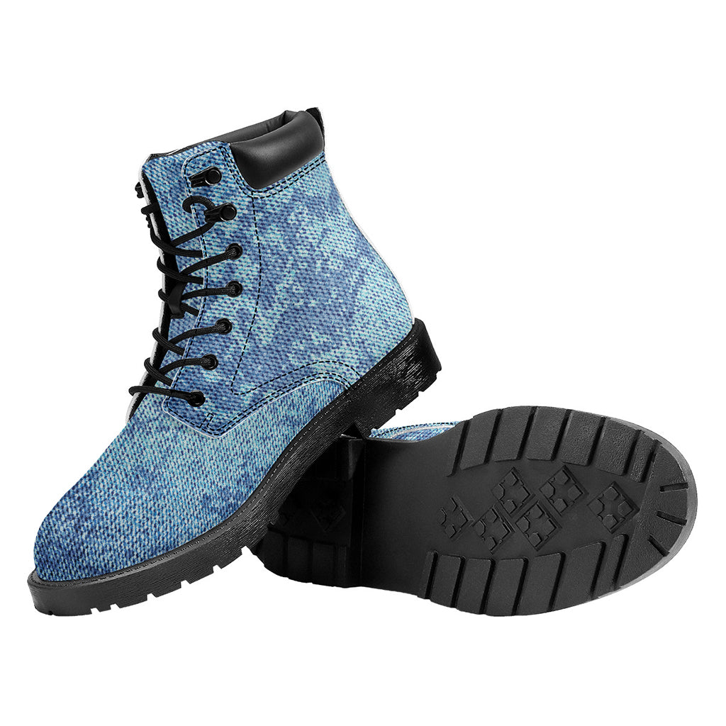 Acid Wash Denim Jeans Pattern Print Work Boots