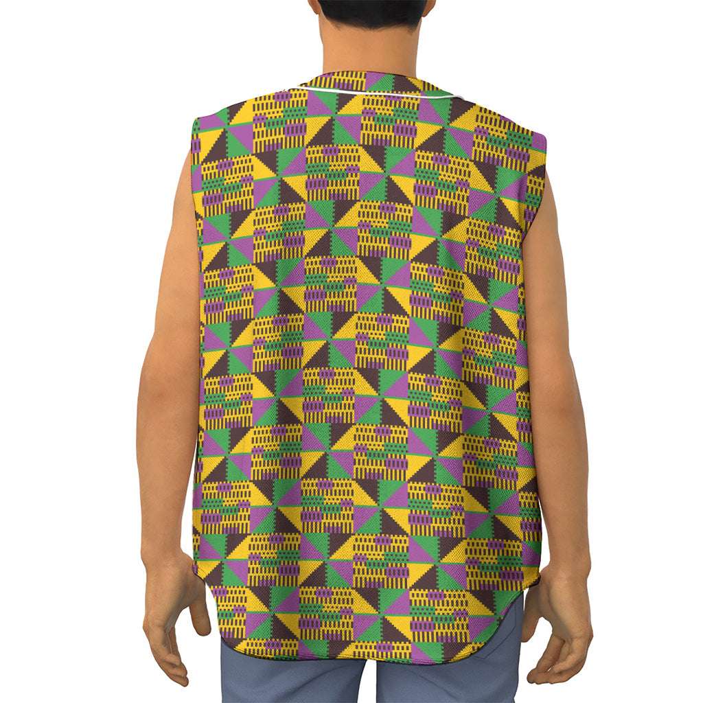 African Kente Pattern Print Sleeveless Baseball Jersey