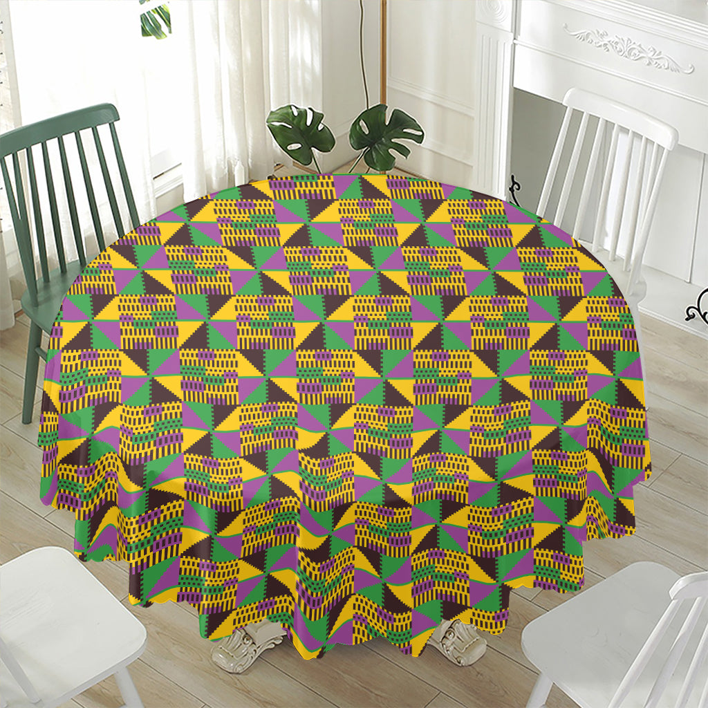 African Kente Pattern Print Waterproof Round Tablecloth