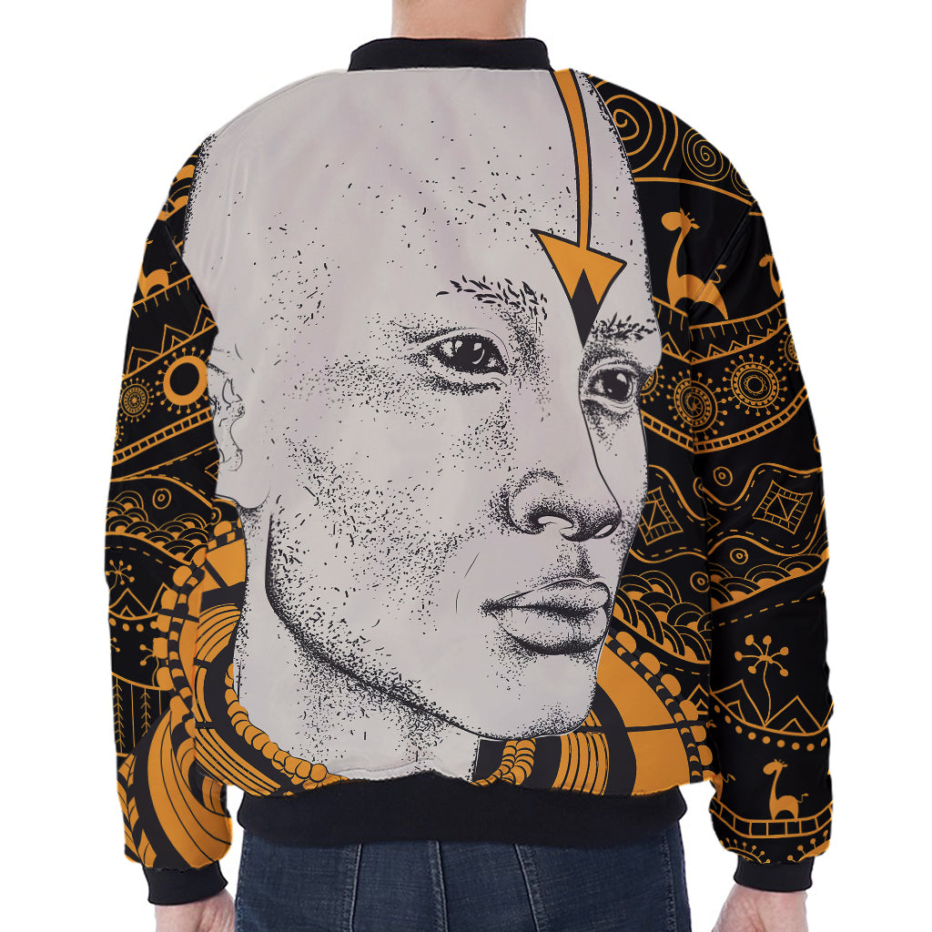African Style Print Zip Sleeve Bomber Jacket