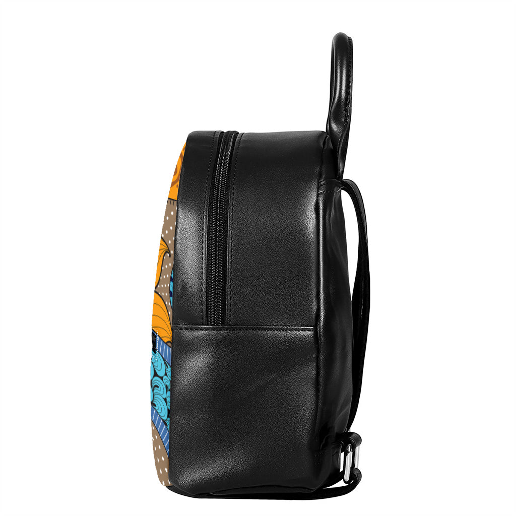 African Sun Print Leather Backpack