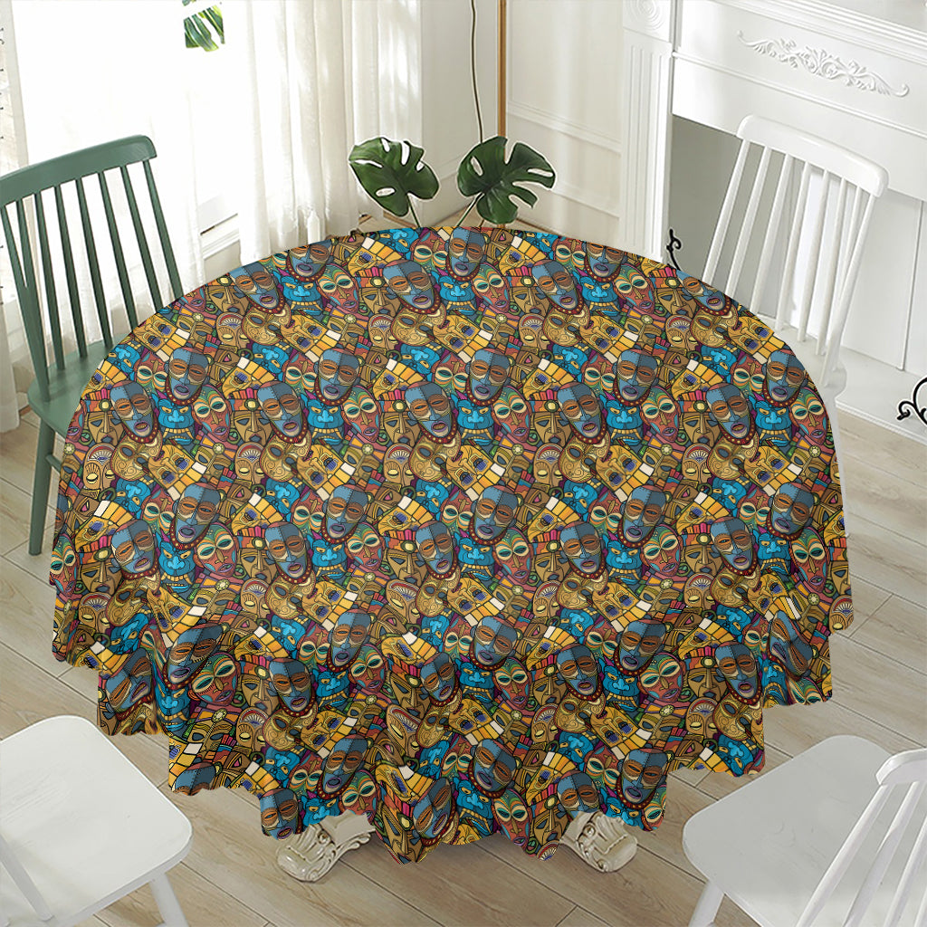 African Totem Masks Pattern Print Waterproof Round Tablecloth