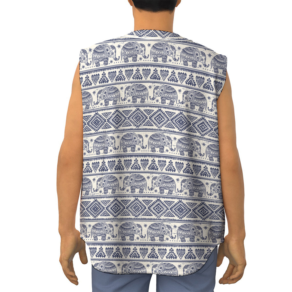 African Tribal Elephant Pattern Print Sleeveless Baseball Jersey
