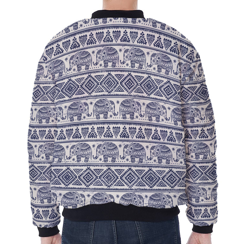 African Tribal Elephant Pattern Print Zip Sleeve Bomber Jacket