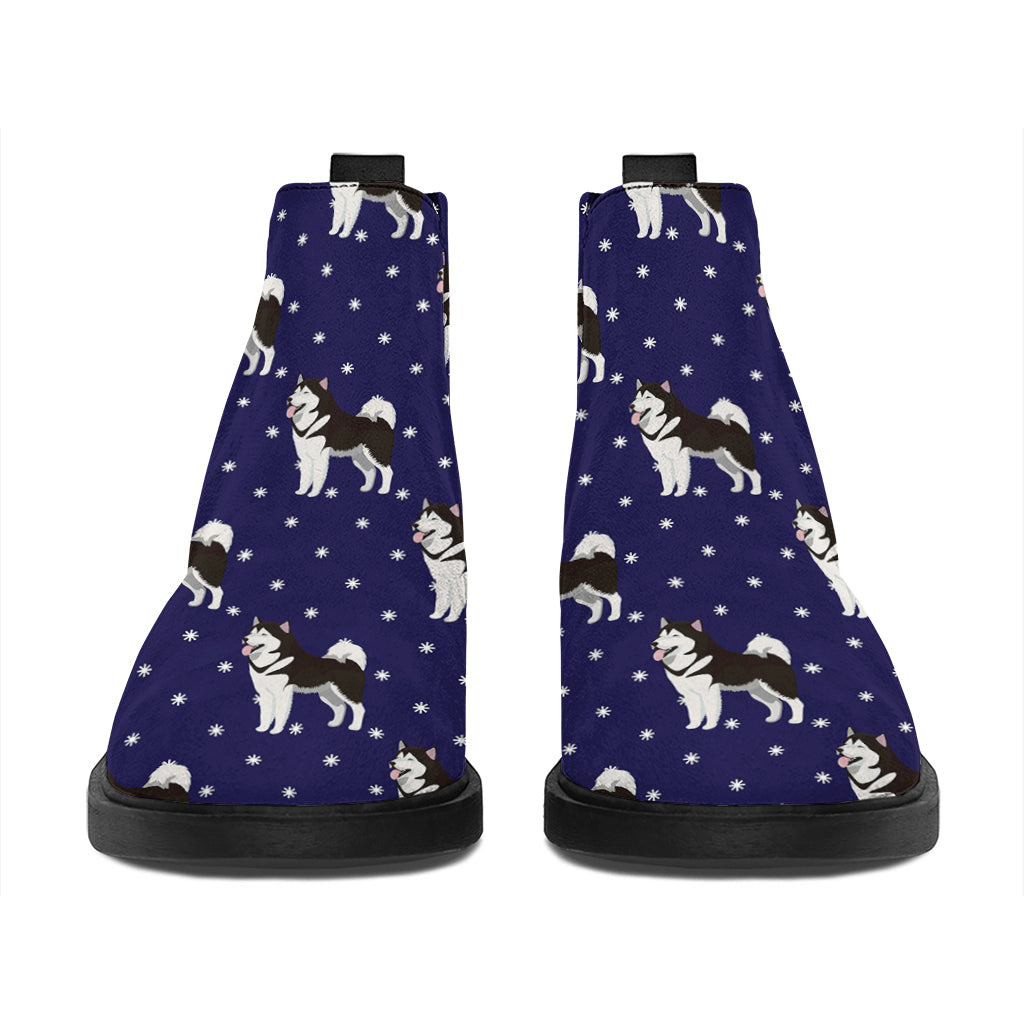 Alaskan Malamute Pattern Print Flat Ankle Boots