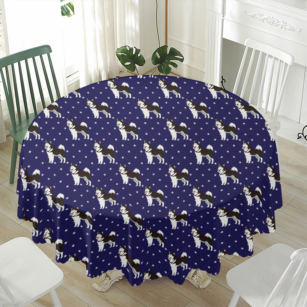 Alaskan Malamute Pattern Print Waterproof Round Tablecloth