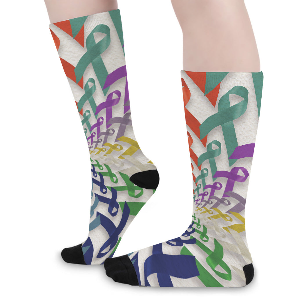 All Cancer Awareness Mandala Print Long Socks