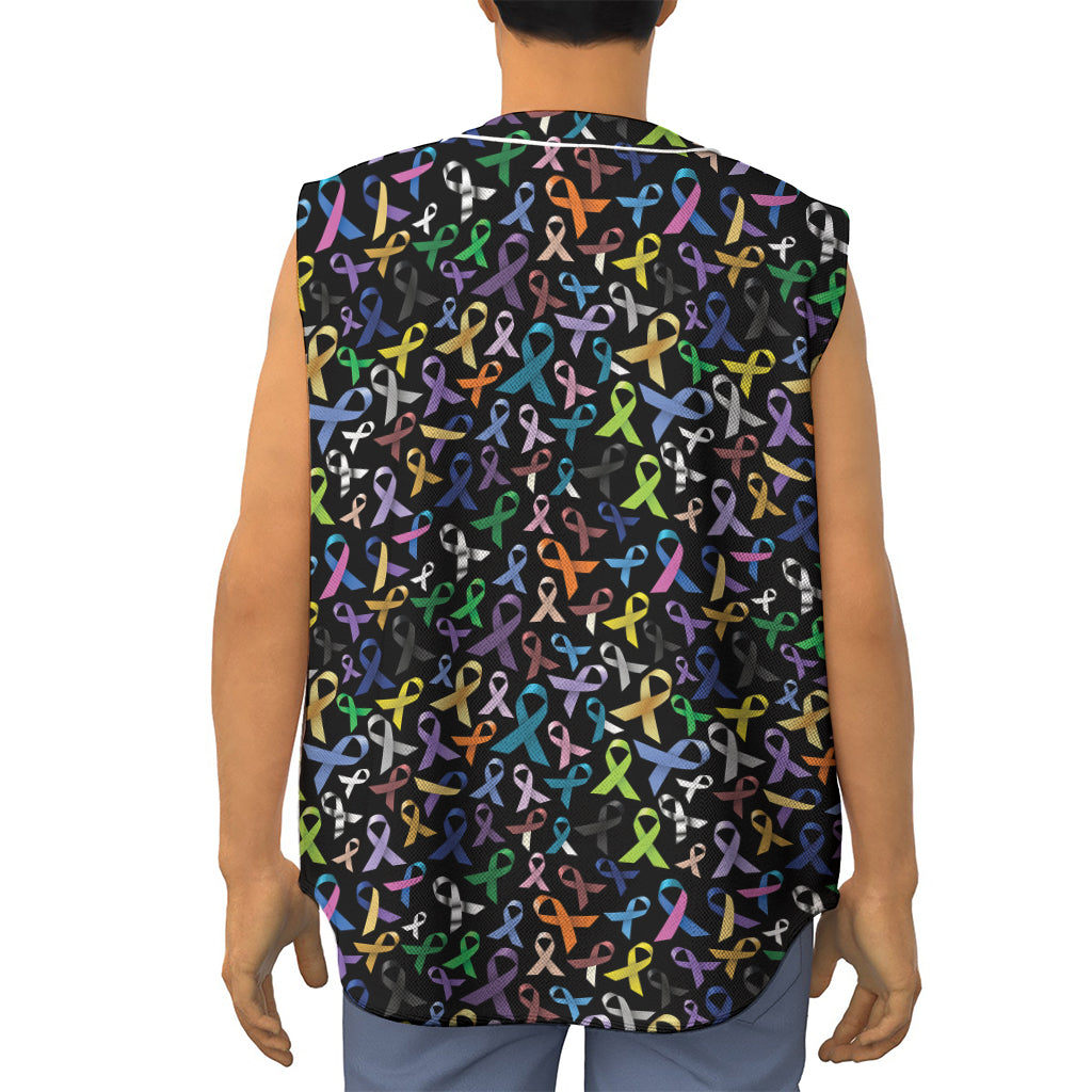 All Cancer Awareness Pattern Print Sleeveless Baseball Jersey