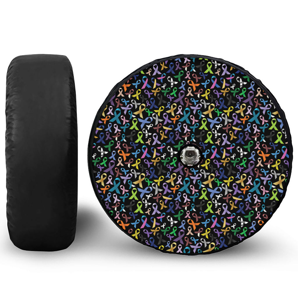 All Cancer Awareness Pattern Print Tire Cover With Camera Hole