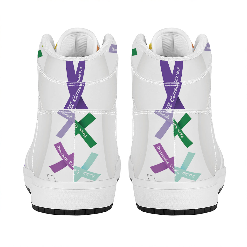 All Cancer Awareness Ribbons Print High Top Leather Sneakers