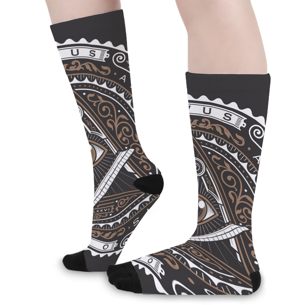 All Seeing Eye Symbol Print Long Socks