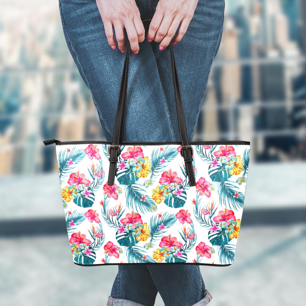 Aloha Hawaii Floral Pattern Print Leather Tote Bag