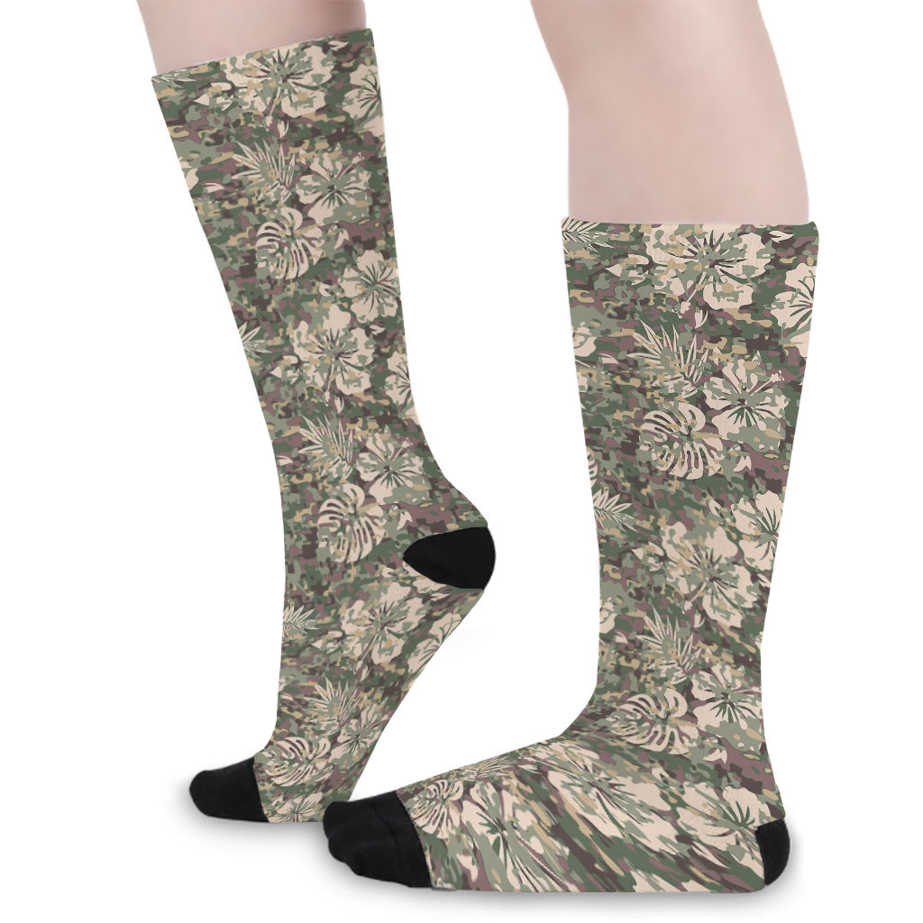 Aloha Hawaiian Camo Flower Pattern Print Long Socks
