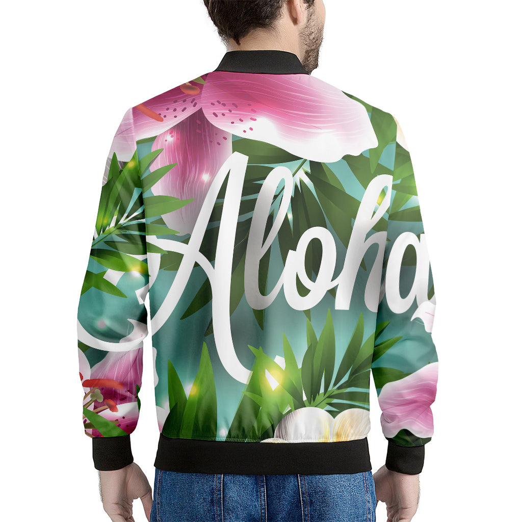 Aloha Hawaiian Flower Print Men's Bomber Jacket