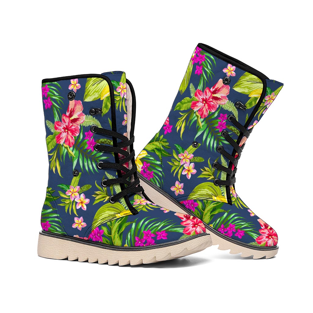 Aloha Hawaiian Flowers Pattern Print Winter Boots