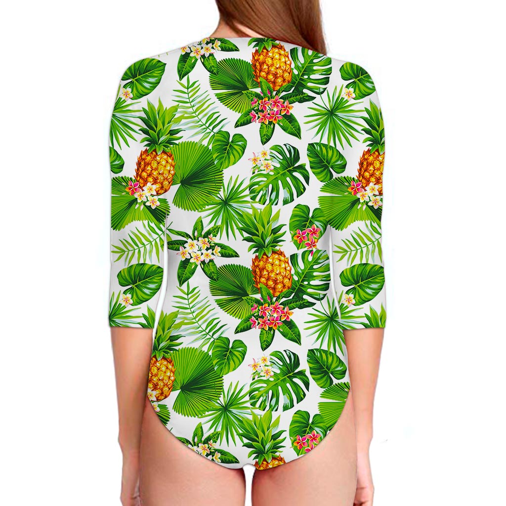 Aloha Hawaiian Pineapple Pattern Print Long Sleeve Swimsuit