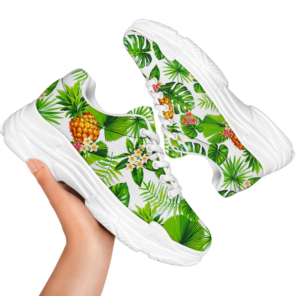 Aloha Hawaiian Pineapple Pattern Print White Chunky Shoes