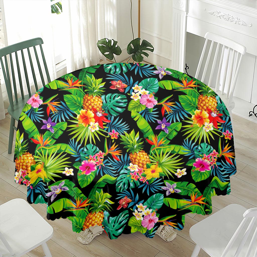 Aloha Hawaiian Tropical Pattern Print Waterproof Round Tablecloth