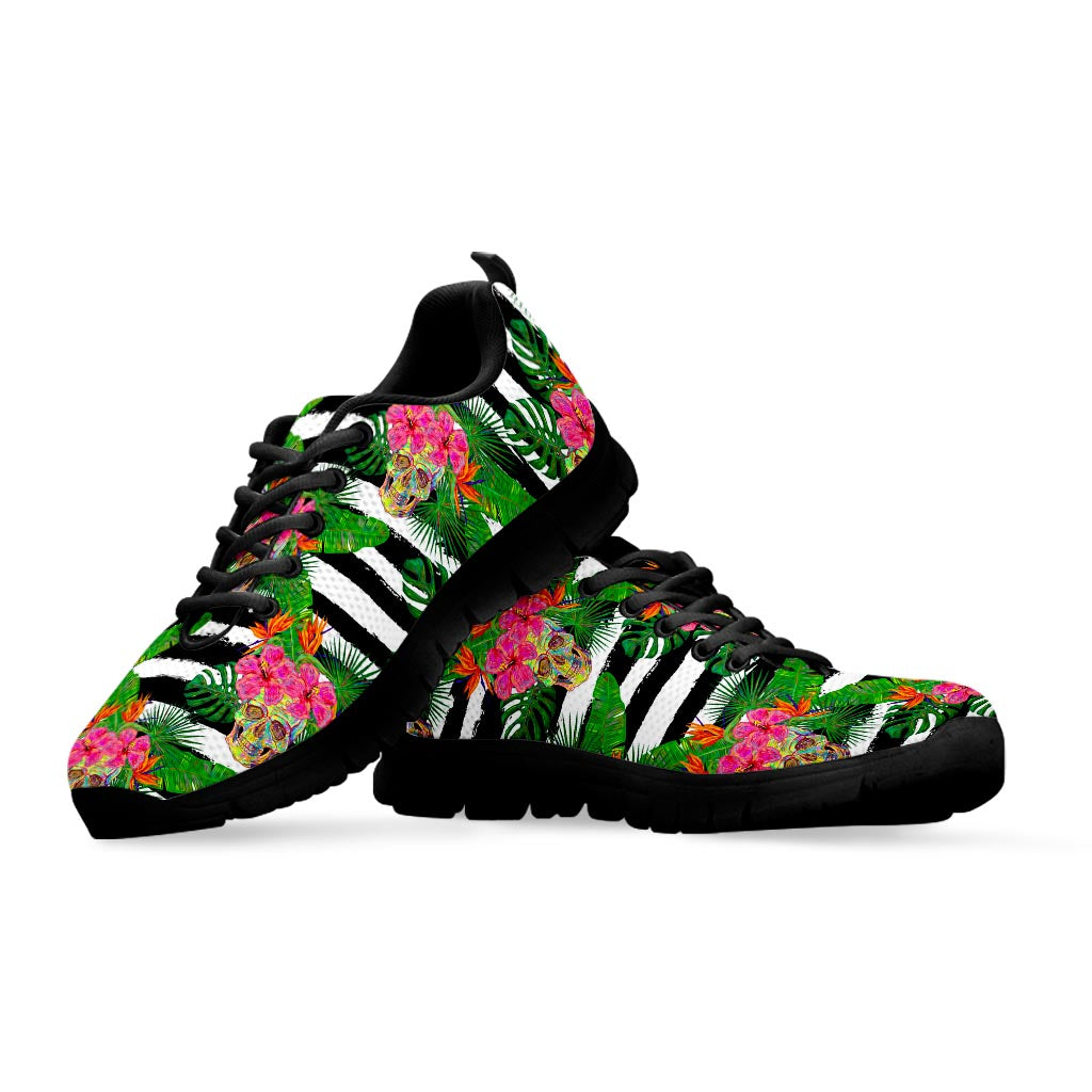 Aloha Skull Striped Pattern Print Black Running Shoes
