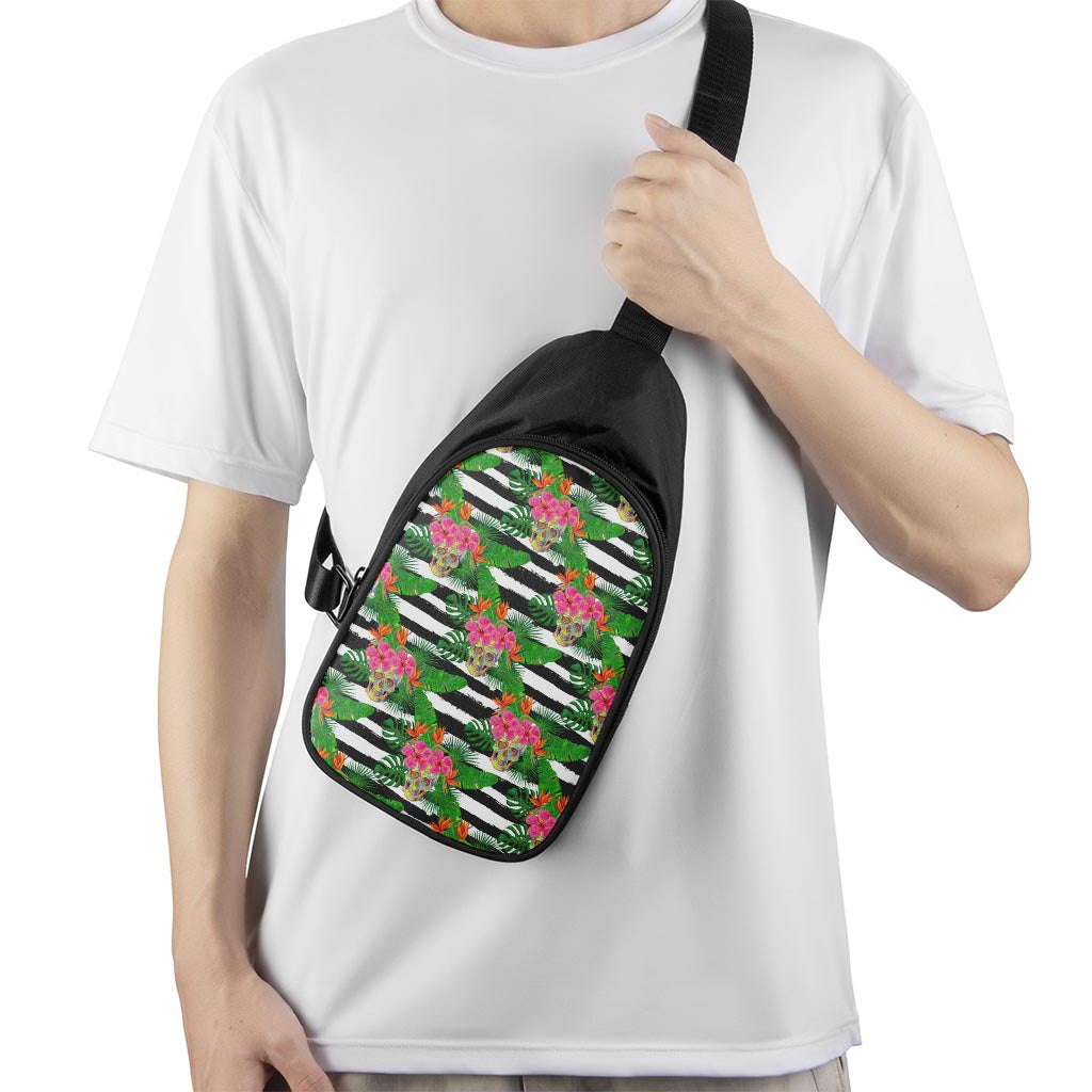 Aloha Skull Striped Pattern Print Chest Bag