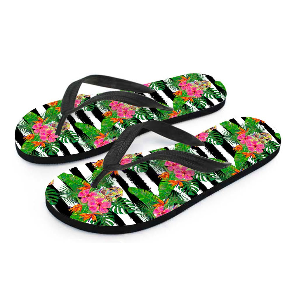 Aloha Skull Striped Pattern Print Flip Flops