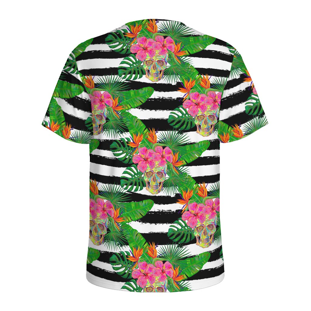 Aloha Skull Striped Pattern Print Men's Sports T-Shirt