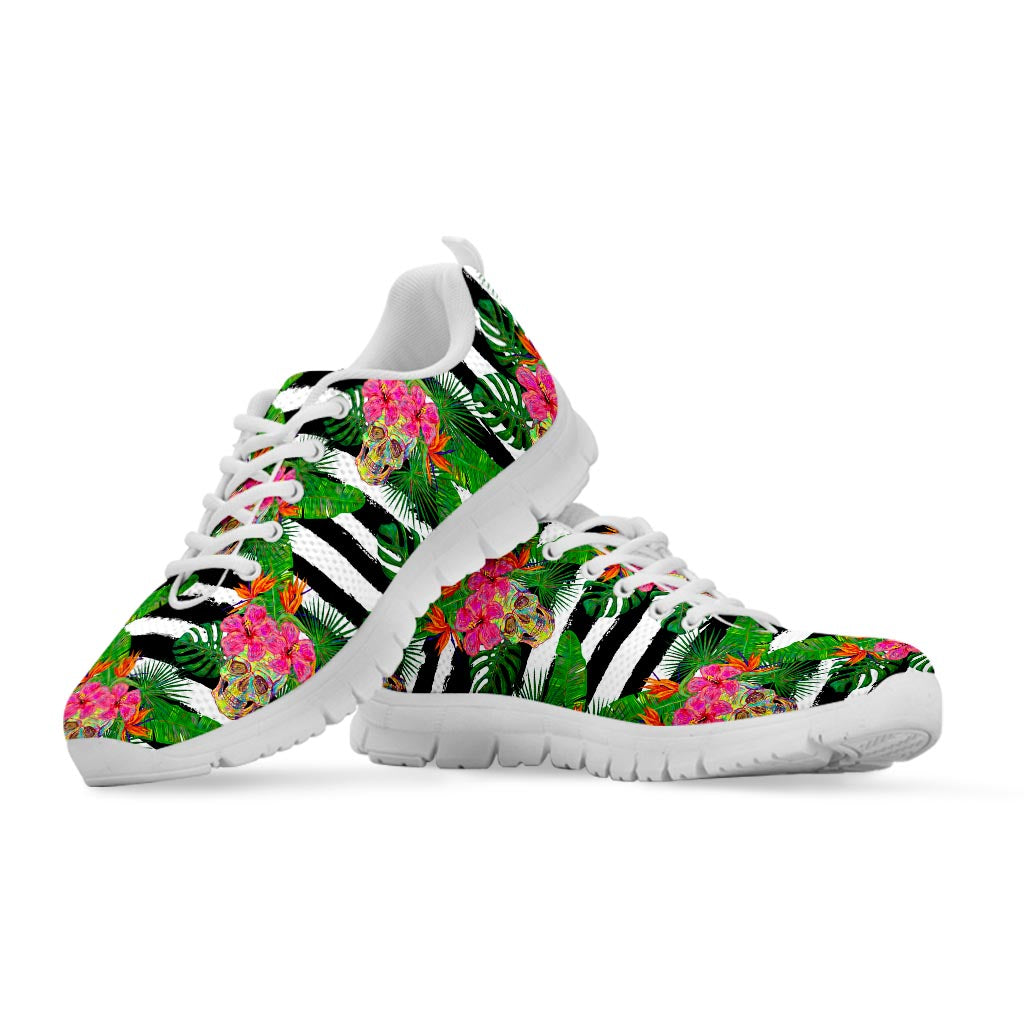 Aloha Skull Striped Pattern Print White Running Shoes