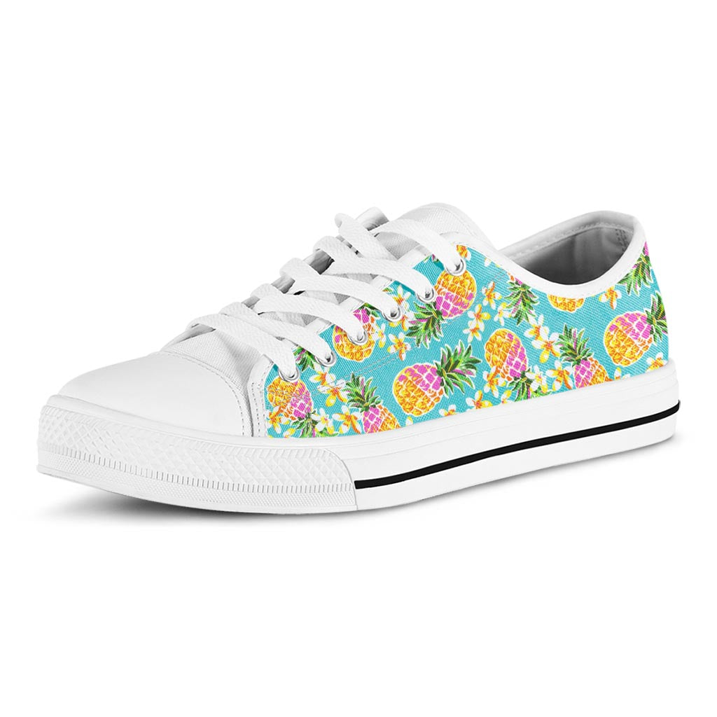 Aloha Summer Pineapple Pattern Print White Low Top Sneakers