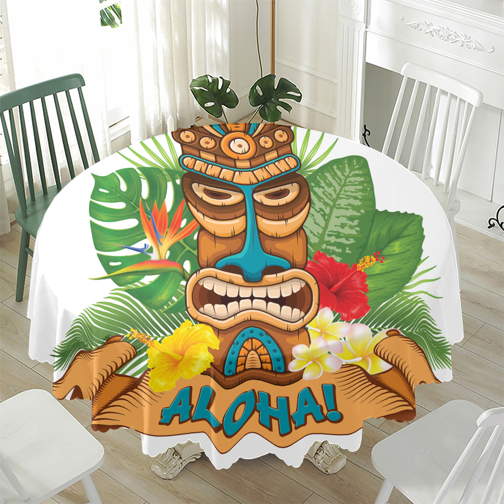 Aloha Tiki Print Waterproof Round Tablecloth