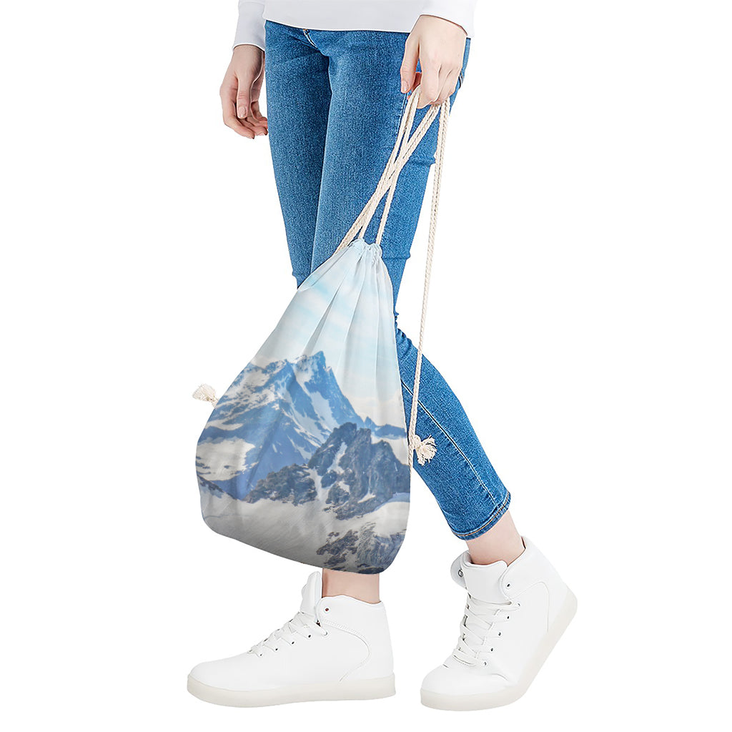 Alps Mountain Print Drawstring Bag