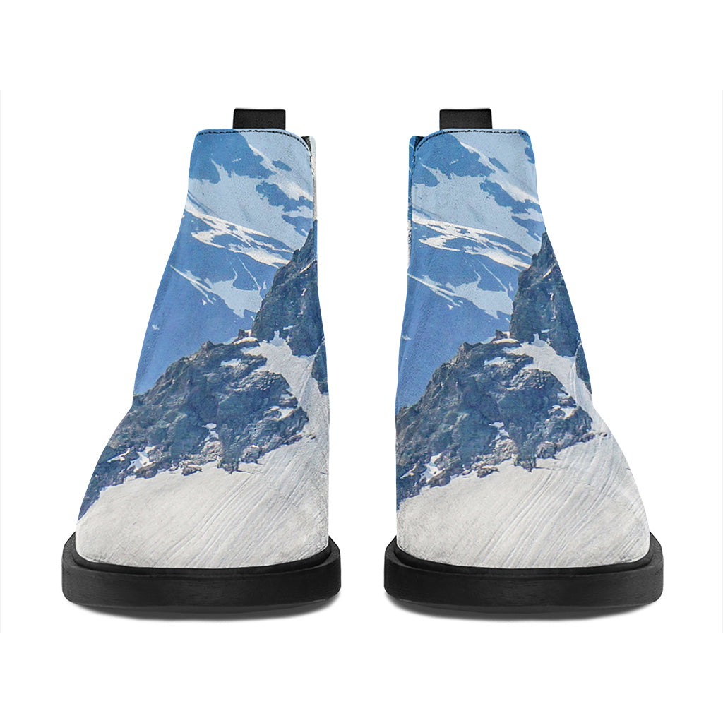 Alps Mountain Print Flat Ankle Boots