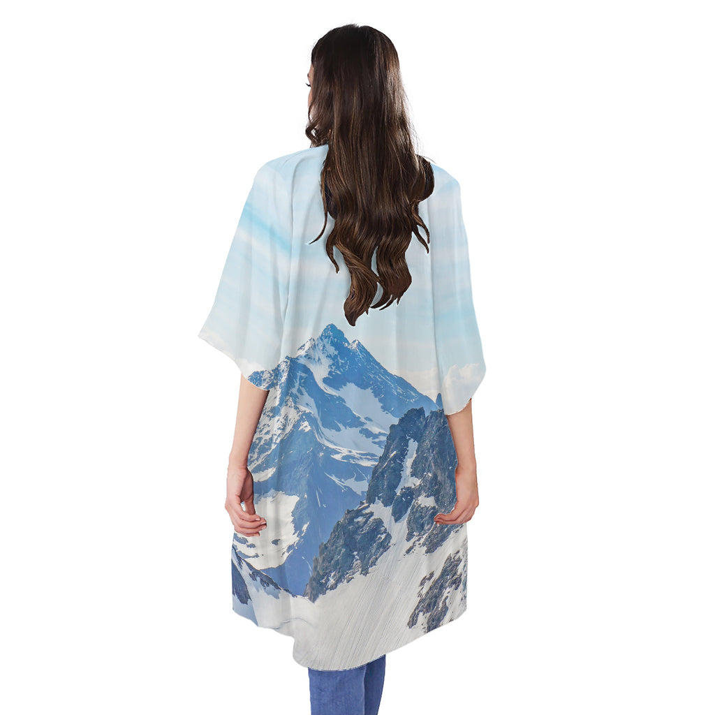 Alps Mountain Print Open Front Beach Cover Up