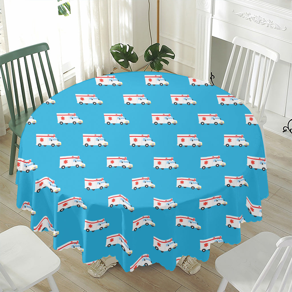 Ambulance Paramedic Car Pattern Print Waterproof Round Tablecloth
