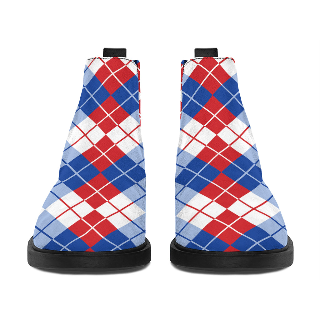 American Argyle Pattern Print Flat Ankle Boots
