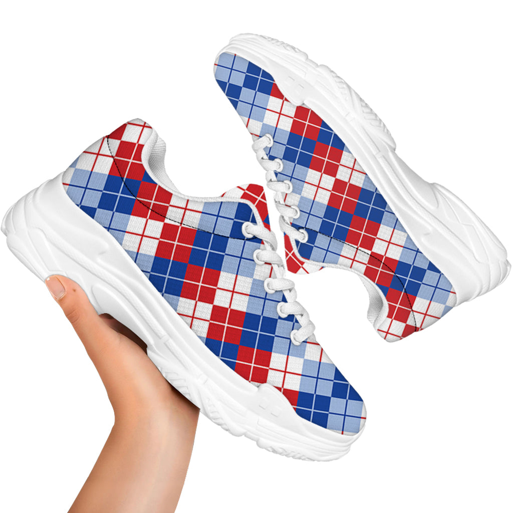 American Argyle Pattern Print White Chunky Shoes