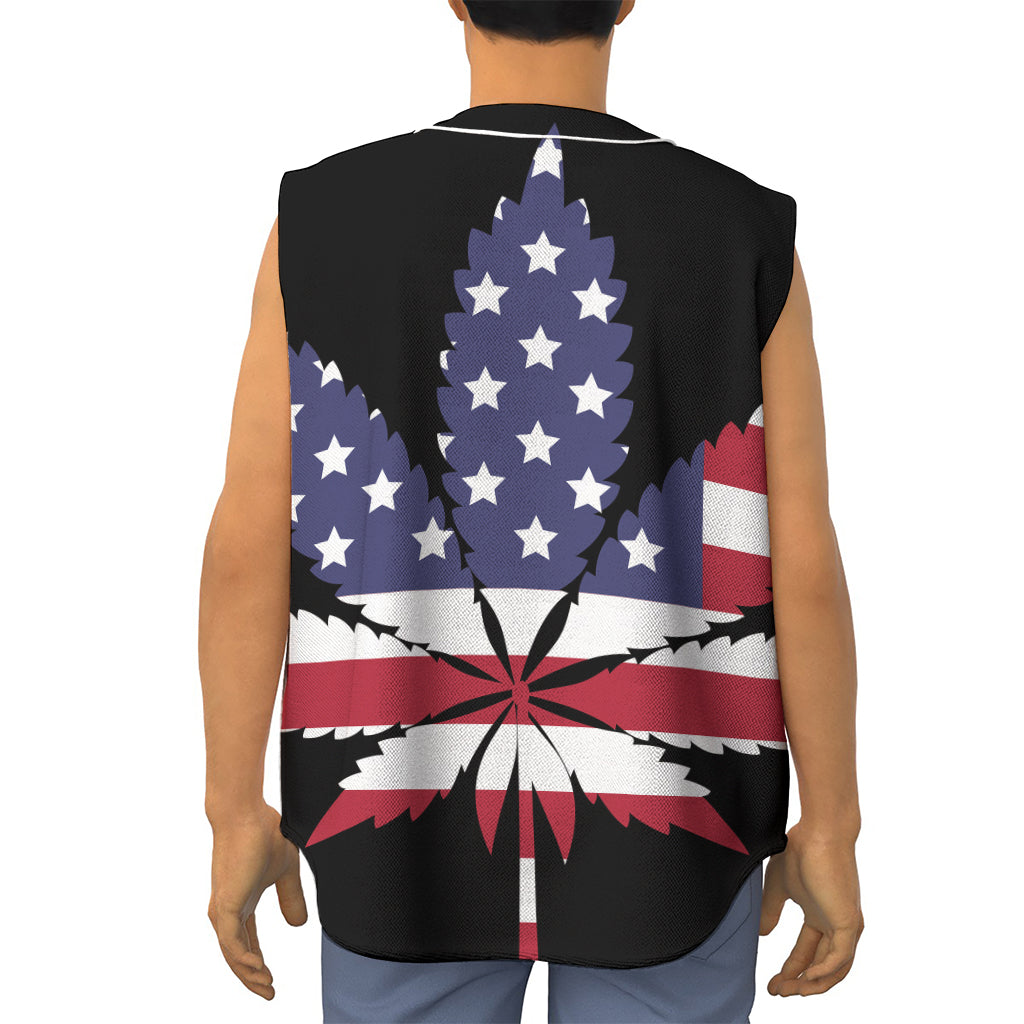 American Cannabis Leaf Flag Print Sleeveless Baseball Jersey