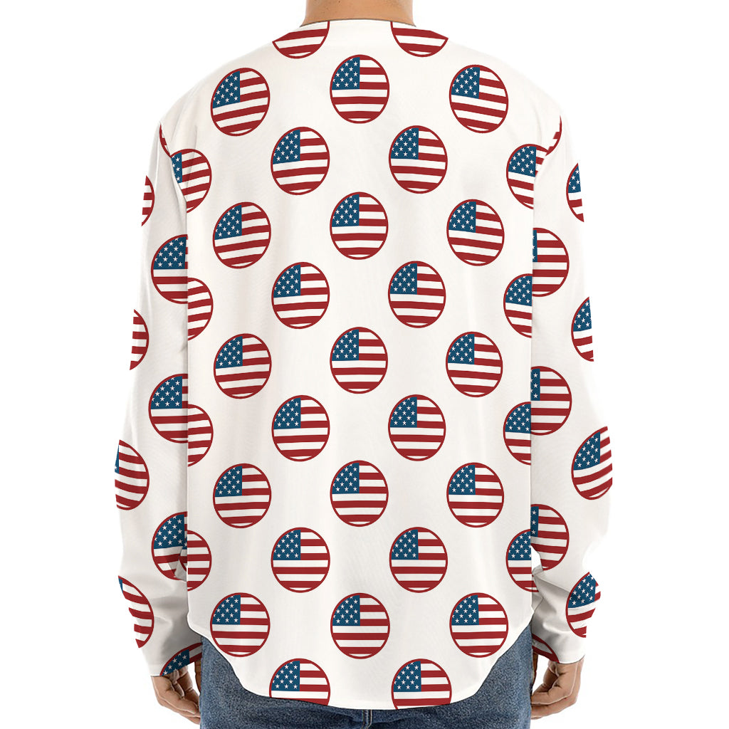 American Circle Flag Pattern Print Long Sleeve Baseball Jersey