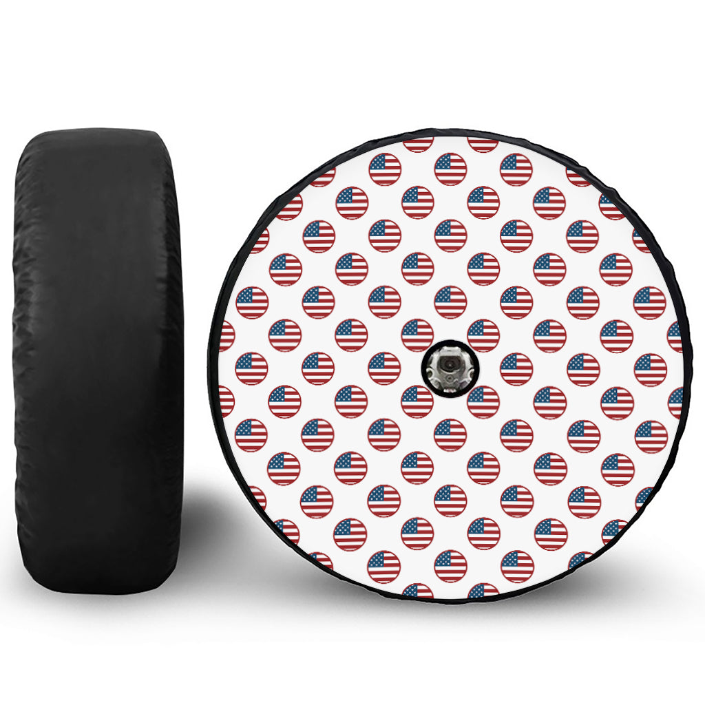 American Circle Flag Pattern Print Tire Cover With Camera Hole