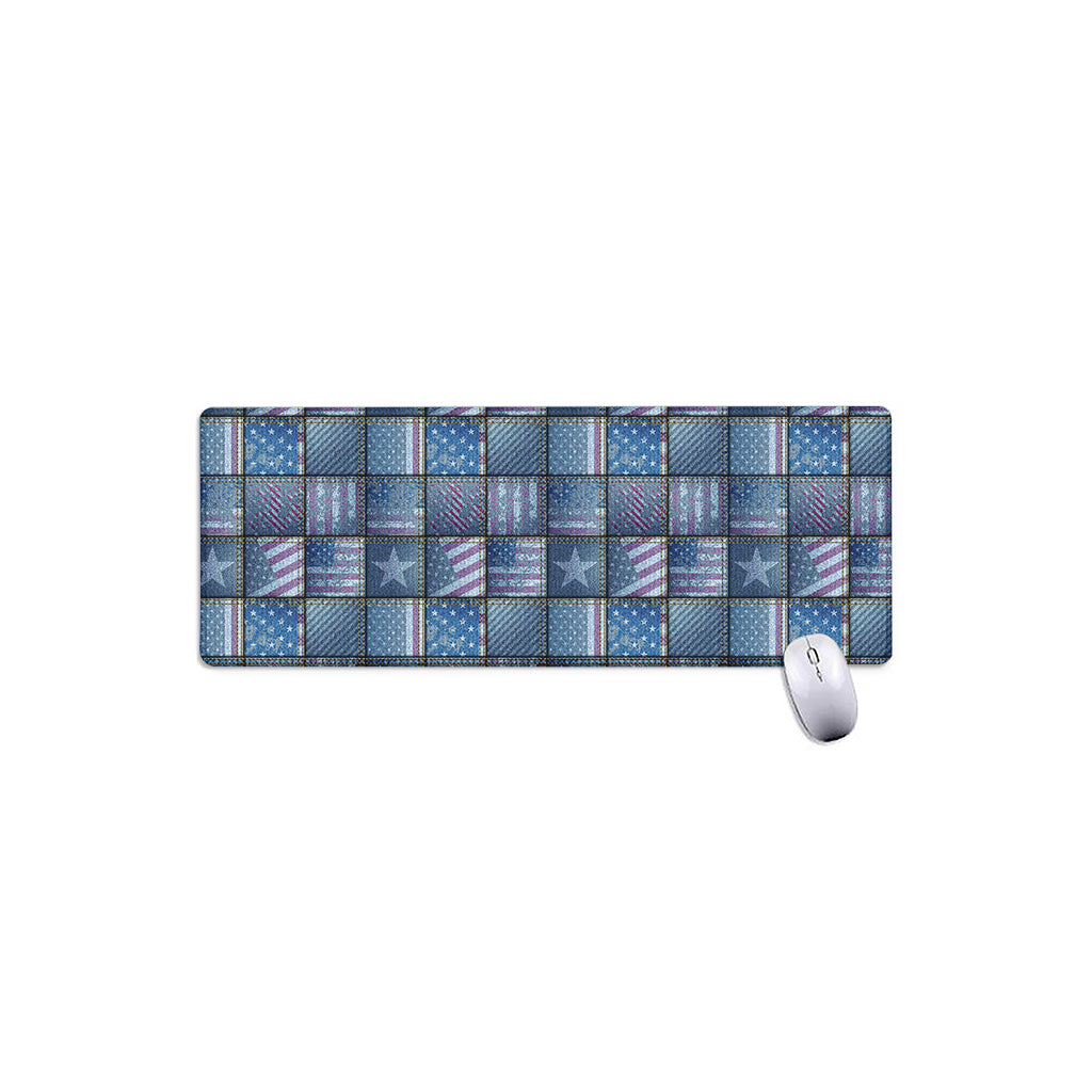 American Denim Patchwork Pattern Print Extended Mouse Pad