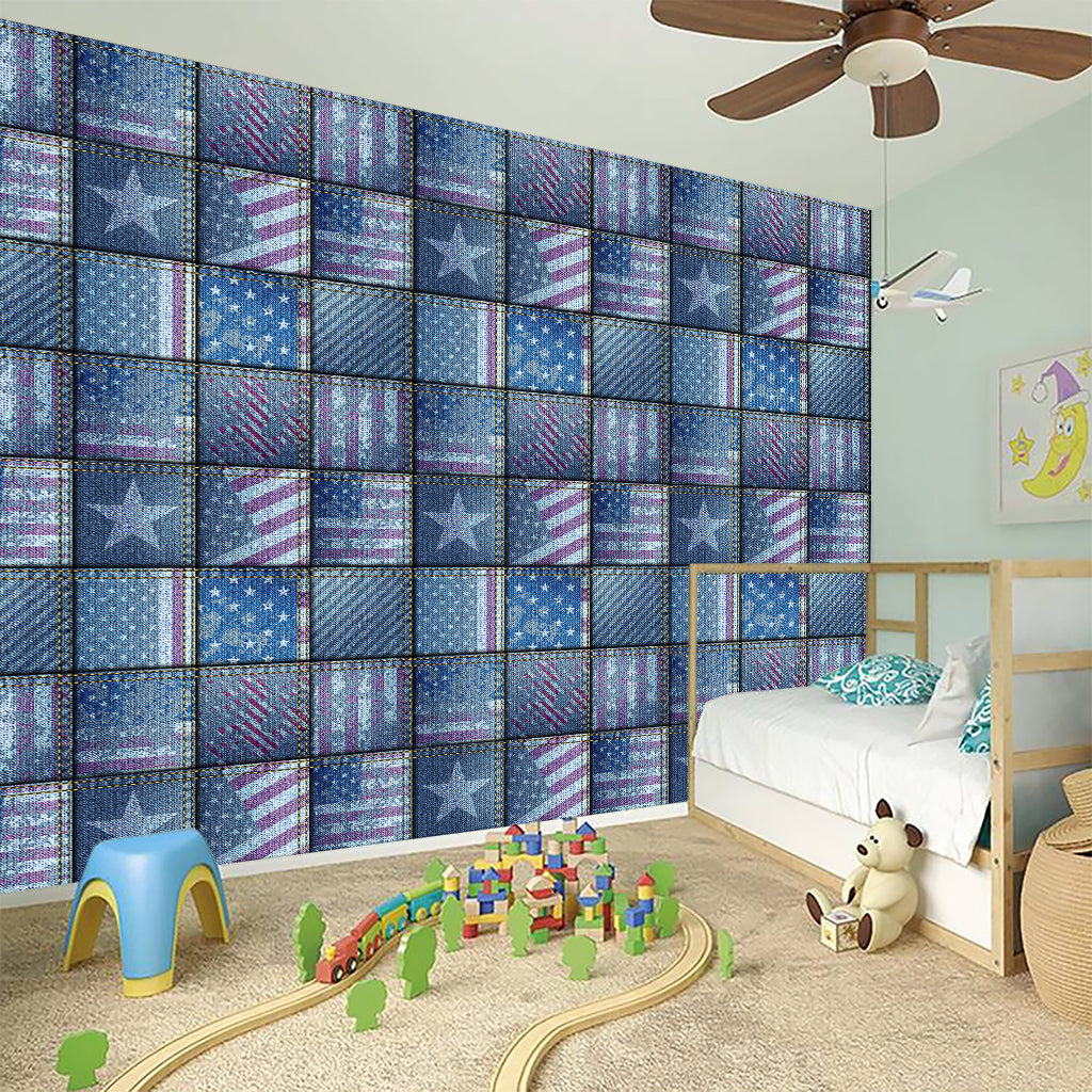 American Denim Patchwork Pattern Print Wall Sticker